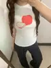Nueva camiseta de manga corta para mujer con estampado de lunares de manzana estilo coreano, verano, corte ajustado, entallada en la cintura, top dulce y picante