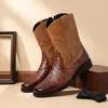 Botas de Cuero Retro de Moda para Hombre Otoño e Invierno Suela Gruesa Transfronterizas Talla Grande Moda Caña Alta sin Cordones Botas Chelsea 1526