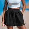 2025 Moda Femenina Europea y Americana Primavera y Verano Nuevo Encaje Adornado Playa Casual Suelto Cordones Pantalones Cortos
