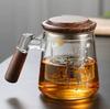 Taza de tres piezas de vidrio transparente de borosilicato de alta capacidad para el hogar con tapa, taza de té con filtro y separación de té.