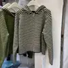 Cárdigan de Punto con Capucha a Rayas de Bloques de Color Perezoso Estilo Coreano Otoño/Invierno Nuevo Versátil Holgado Chaqueta Suéter con Cremallera Top