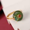 Yilu Plata S925 Plata Esterlina Chapado en Oro Cloisonné Hetian Jaspe Anillo Retro Nacional Trendy Xiangyun Hebilla Ping An Anillo