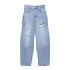 Jeans decorativo da marca Z para moda feminina, moderno, solto, renda transfronteiriça, estilo INS europeu e americano, rasgado, AliExpress, azul claro, ZA