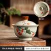 Cuenco de tres tapas pintado a mano grande con tapa, taza de té de cerámica individual de alta calidad para el hogar, juego de té de kung fu, tazón de té