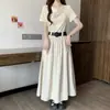 Vestido Elegante de Retazos con Cuello Drapeado Talla Grande para Mujer, Nuevo Estilo Verano 2026, Vestido Largo Estilo A con Cintura Ceñida Adelgazante Estilo Francés para Mujeres Curvilíneas