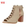 LiuFu En Stock Nueva Moda Europea y Americana Talla Grande Sandalias de Mujer con Tacón Grueso, Sandalias de Tacón Alto con Hebilla de Punta Redonda para Mujer de Comercio Exterior