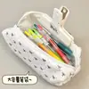 Estuche Negro Sencillo con Lazo, Alto Valor Estético, Lindo para Niñas, Bolsa de Maquillaje para Estudiantes, Bolsa de Almacenamiento de Papelería de Gran Capacidad