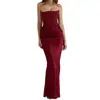 Vestido Largo Bustier Sexy Estilo Nuevo de Invierno, Estilo Elegante de Dama, Color Sólido, Sencillo, de Gama Alta, Espalda Descubierta, Ajustado, Vestido Elegante