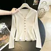Top de tricô interno com decote V cor damasco para mulheres, designer, nicho, único, super bonito, chique, estilo coreano
