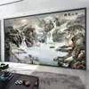 Mural Decorativo Paisagem Estilo Chinês Novo para Escritório, Parede de Fundo de TV, Estudo, Sala de Estar, Sala de Conferências, Lindo Papel de Parede de Montanhas e Rios
