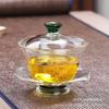 Tigela de vidro de três tampas com alto teor de borosilicato Tigela de chá grande Acessórios coloridos engrossados para cerimônia de chá Conjunto de chá Kung Fu Acessórios para cerimônia de chá