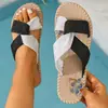 Sandalias Cruzadas de Bloques de Color Estampadas con Nudo Retorcido y Tira Ancha para Mujer, Chanclas Casuales Versátiles y Transpirables para Playa y Viajes con Estampado de Hierba
