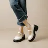 Zapatos Mary Jane con plataforma oculta para mujer, novedad primavera 2024, blancos, punta redonda, boca poco profunda, de una sola capa, con tacón grueso