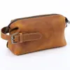 Amazon Bolsa de Tocador Retro de Cuero Crazy Horse Multifuncional Bolsa de Almacenamiento de Cuero Genuino Piel de Vaca de Primera Capa Bolso de Mano para Hombre