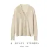 Suéter de encaje estilo francés con cuello en V, 100% cachemira, abrigo de punto moderno, simple y elegante para mujer