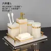 Juego de cinco piezas para baño, juego de lavabo de mármol jade blanco, bandeja de baño, juego de cepillo de dientes y vaso para lavar y enjuagar
