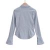 AP23236-23 Otoño Nueva Camisa informal holgada de manga larga con solapa a rayas y microtirón estilo americano