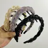 Diadema de Punto Trenzado Estilo Coreano con Perlas de Cristal y Borde Ancho para Mujer, Gorro Alto Esponjoso que Hace que la Cara Parezca Más Pequeña, Diadema para Uso Diario al Aire Libre