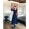 Vestido de Punto Grueso con Forro de Terciopelo Estilo Coreano Tallas Grandes para Mujer Otoño Invierno Chicas Gorditas Temperamento Dulce Femenino Falda Larga de Dos Piezas Falsas