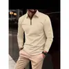 Camisa Polo Cómoda de Waffle de Manga Larga Talla Grande para Hombre Estilo Europeo y Americano Verano Hombre Delgado Color Sólido Manga Larga