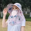 Chapéu xale de aba larga estilo coreano feminino para primavera e verão, chapéu para colheita de chá, chapéu de sol de rede respirável para ciclismo, trabalho agrícola seco, chapéu de sol