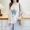 [Oferta Especial] 100 kg Nuevo Estilo de Verano para Mujeres de Tallas Grandes: Top Ligero, Casual, Estilo Perezoso con Estampado de Estrellas de Manga Corta 0509