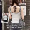 Top Camisola Sexy de Dos Piezas Falsas Color Bloqueado Dulce y Picante Hecho a Medida C191 con Cuello Halter y Diseño de Atar para Mujer para Usar Afuera