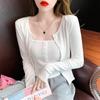 Top Tubinho Camisola Feminina Redutor de Idade Primavera & Outono Transfronteiriço + Cardigã de Tricô de Manga Comprida Curto Conjunto de Duas Peças