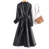 Abrigo de Cuero para Mujer, Gabardina de Cuero Extra Larga por Encima de la Rodilla, Otoño e Invierno 2026, Abrigo de Cuero Acolchado, Chaqueta de Talla Grande para Mujer de Mediana Edad