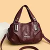 Bolsa de mão popular para comércio exterior, bolsa tote feminina, bolsa de ombro em couro macio vintage de três camadas, bolsa feminina estilosa, bolsa tote da moda