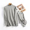 Conjunto de Ropa Interior Térmica de Algodón Puro de Cuello Redondo para Hombre, Estilo Delgado para Edad Media y Adultos Mayores, Tops y Pantalones de Otoño, Camiseta y Pantalones de Capa Base, Camiseta Térmica de Algodón