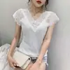 Moda Verão 2023 Lantejoula Renda Sexy Top Camisa Pequena Manga Meia Manga Manga Curta T-Shirt de Trabalho Pesado Feminina Tendência ins