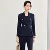 Conjunto de Terno Feminino Elegante de Outono/Inverno 2026, Slim Fit, de Botão Duplo, Blazer Preto Feminino e Calça