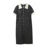 Vestido Color Block com Lapela Feminino Inno Plus Size, Novo Design de Verão, Vestido de Comprimento Médio com Ajuste na Cintura 142099