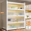 Estantería de almacenamiento de cocina independiente, gabinete de almacenamiento funcional de varias capas para montaje en pared con una encimera de losa de roca para cortar y servir alimentos