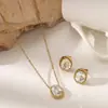 Conjunto de Joias Estilo Europeu e Americano Laço Gota d'Água Coração Aço Inoxidável 304 para Mulheres Colar e Brincos Irregulares de Zircônia Atacado