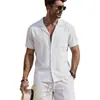 2026 Conjunto de Camisa de Lino de Manga Corta de Amazon Camisa de Cardigan Casual Holgada de Verano de Algodón y Lino en Stock