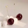 Pendientes de Plata con Forma de Cereza de Resina Lindos y Frescos Moda Simple Dulce Estilo de Nicho Versátiles Pendientes para Mujer