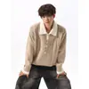 Suéter de Punto Trenzado Cuello en V Falso Dos Piezas Estilo Old Money Retro para Hombre Otoño Invierno Jersey con Solapa Atmósfera