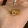 Anillo de Hielo Triturado con Moneda de Cobre Estilo Vintage para Mujer, Moda Única Retro Lujo Ligero Nuevo Anillo Abierto Ajustable de Gama Alta