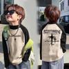 Camiseta Interior de Terciopelo de Cuello Medio Alto para Niños Otoño e Invierno Nueva Camiseta de Manga Larga con Mangas Raglán de Color Contrastante para Niños Tops para Niños Medianos y Grandes