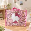 Sanrio Original Autorizado Hello Kitty Estampa de Leopardo Rosa Grande Capacidade Bolsa de Compras Tecida Dobrável Bolsa de Mão Bolsa de Ombro