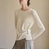 Suéter de Tricô Base Camada Manga Longa Bainha com Design Irregular Plissado Gola Redonda Lã Feminino Tendência Outono Inverno 2026 Novo Estilo
