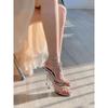 Sandalias de Pedrería Tacones de Aguja para Mujer 2025 Nuevo Verano Mujer Celebridad de Internet Estilo de Hada con Falda Tacón Medio Tacones Altos Verano