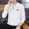 Blusas masculinas de outono transfronteiriças, moletom masculino jacquard de gola redonda, roupas casuais versáteis da moda para o outono, nova camisa masculina da moda de manga comprida