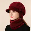 Gorro de invierno para mujer, mujer mayor, forrado de polar, cálido, gorro de lana tejido, gorro para mujer de mediana edad y mayor, gorro con orejeras de pico forrado de polar