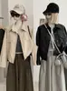 KEKEZOON Cárdigan Elegante de Color Sólido de Manga Larga Estilo Coreano Otoño Chaqueta de Cuero 8980