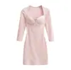 Atacado de Roupas Femininas Transfronteiriças Verão Novo Moda Estilo Europeu e Americano Cor Sólida Decote Coração Manga Três Quartos Emagrecedor Bodycon Vestido
