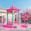 Expositores Decorativos Comerciais, Arte Floral Rosa, Pavilhões Estilo Antigo, Fábrica de Produção de Adereços Fotográficos da Moda