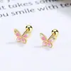 Pendientes de botón de plata de ley 925 con forma de mariposa y esmalte rosa en hilo, pendientes de botón para mujer, tendencia de personalidad, pendientes dulces, joyería de botón para el cartílago